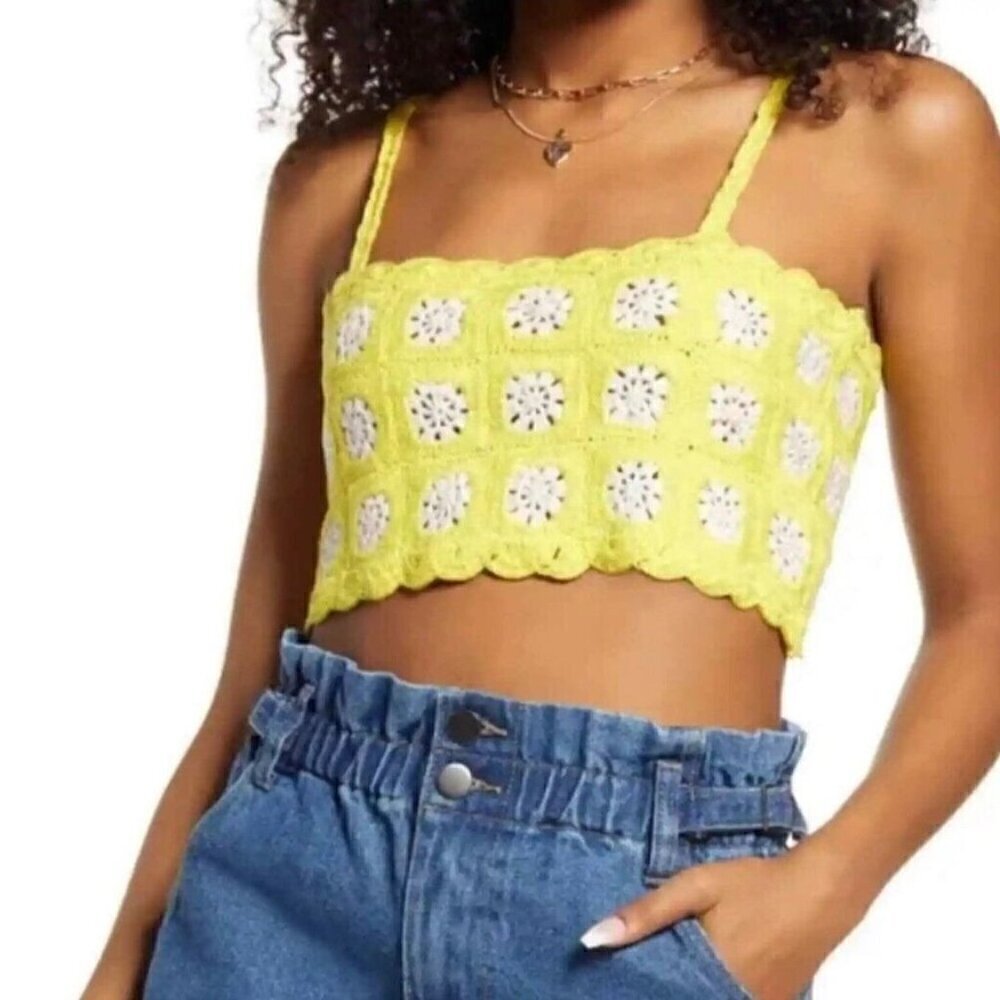 NWT BP by Nordstrom Crochet Knit Yellow & White Knit Crop Top - Small
